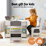 Kid's Tables, Chairs & Seats: Keezi Kids Table and Chair Set, 4 in 1 Wooden Activity Table with Bookcase, Storage Box and Detachable Blackboard, Toddler Table and 2 Chairs Set, Grey