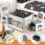 Kid's Tables, Chairs & Seats: Keezi Kids Table and Chair Set, 4 in 1 Wooden Activity Table with Bookcase, Storage Box and Detachable Blackboard, Toddler Table and 2 Chairs Set, Grey