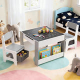 Kid's Tables, Chairs & Seats: Keezi Kids Table and Chair Set, 4 in 1 Wooden Activity Table with Bookcase, Storage Box and Detachable Blackboard, Toddler Table and 2 Chairs Set, Grey