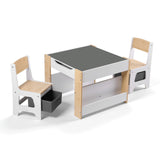 Kid's Tables, Chairs & Seats: Keezi Kids Table and Chair Set, 4 in 1 Wooden Activity Table with Bookcase, Storage Box and Detachable Blackboard, Toddler Table and 2 Chairs Set, Natural