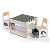 Kid's Tables, Chairs & Seats: Keezi Kids Table and Chair Set, 4 in 1 Wooden Activity Table with Bookcase, Storage Box and Detachable Blackboard, Toddler Table and 2 Chairs Set, Natural