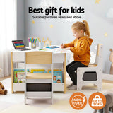 Kid's Tables, Chairs & Seats: Keezi Kids Table and Chair Set, 4 in 1 Wooden Activity Table with Bookcase, Storage Box and Detachable Blackboard, Toddler Table and 2 Chairs Set, Natural