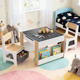 Kid's Tables, Chairs & Seats: Keezi Kids Table and Chair Set, 4 in 1 Wooden Activity Table with Bookcase, Storage Box and Detachable Blackboard, Toddler Table and 2 Chairs Set, Natural