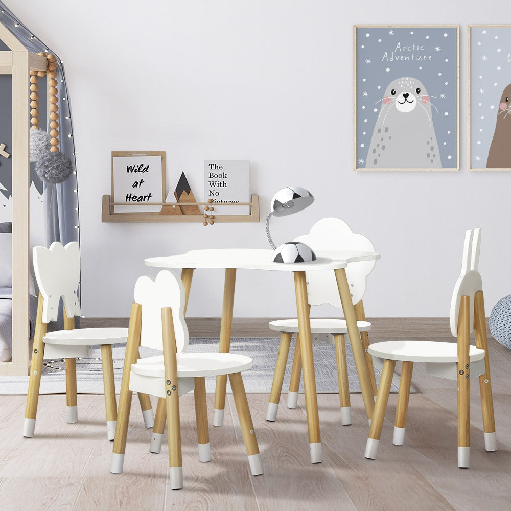 Outdoor Dining Sets: Keezi 5PCS Kids Table and Chairs Set Children Activity Study Play Desk White
