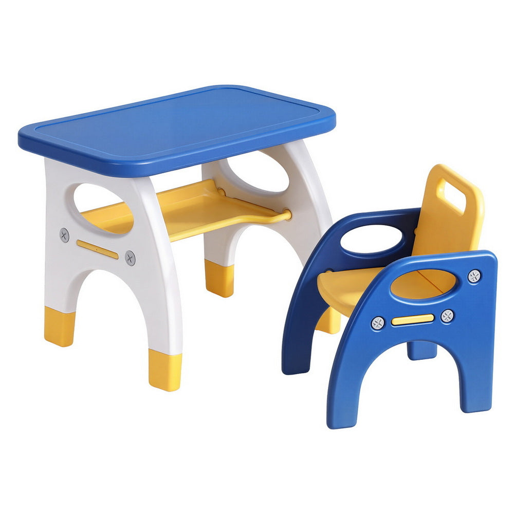 Kid's Tables, Chairs & Seats: Keezi Kids Table and Chair Set HDPE Toddler Activity Play Set Blue/Yellow