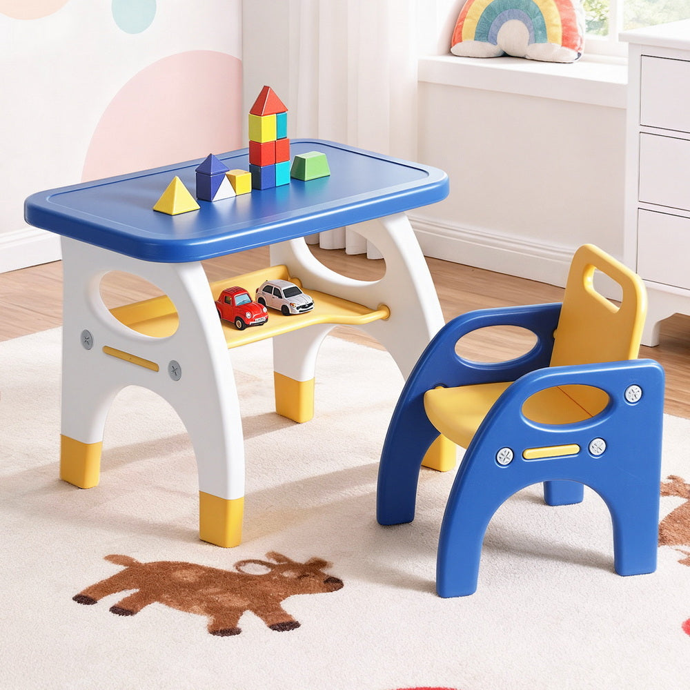 Kid's Tables, Chairs & Seats: Keezi Kids Table and Chair Set HDPE Toddler Activity Play Set Blue/Yellow