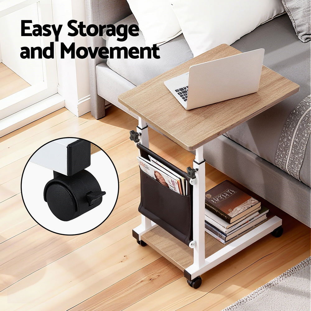 Side Tables: Artiss Laptop Desk Height Adjustable Mobile Workstation Computer Desks 48CM Oak