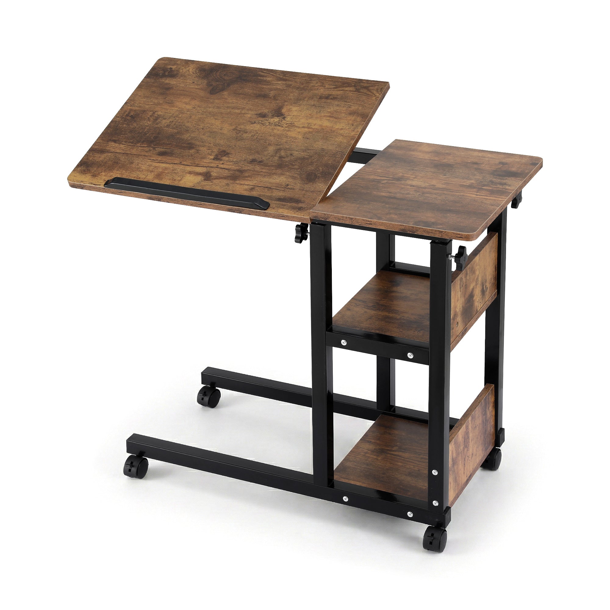 Desktops & Accessories: Artiss 3 Tier Adjustable Laptop Desk Tiltable Mobile Side Table Wheels