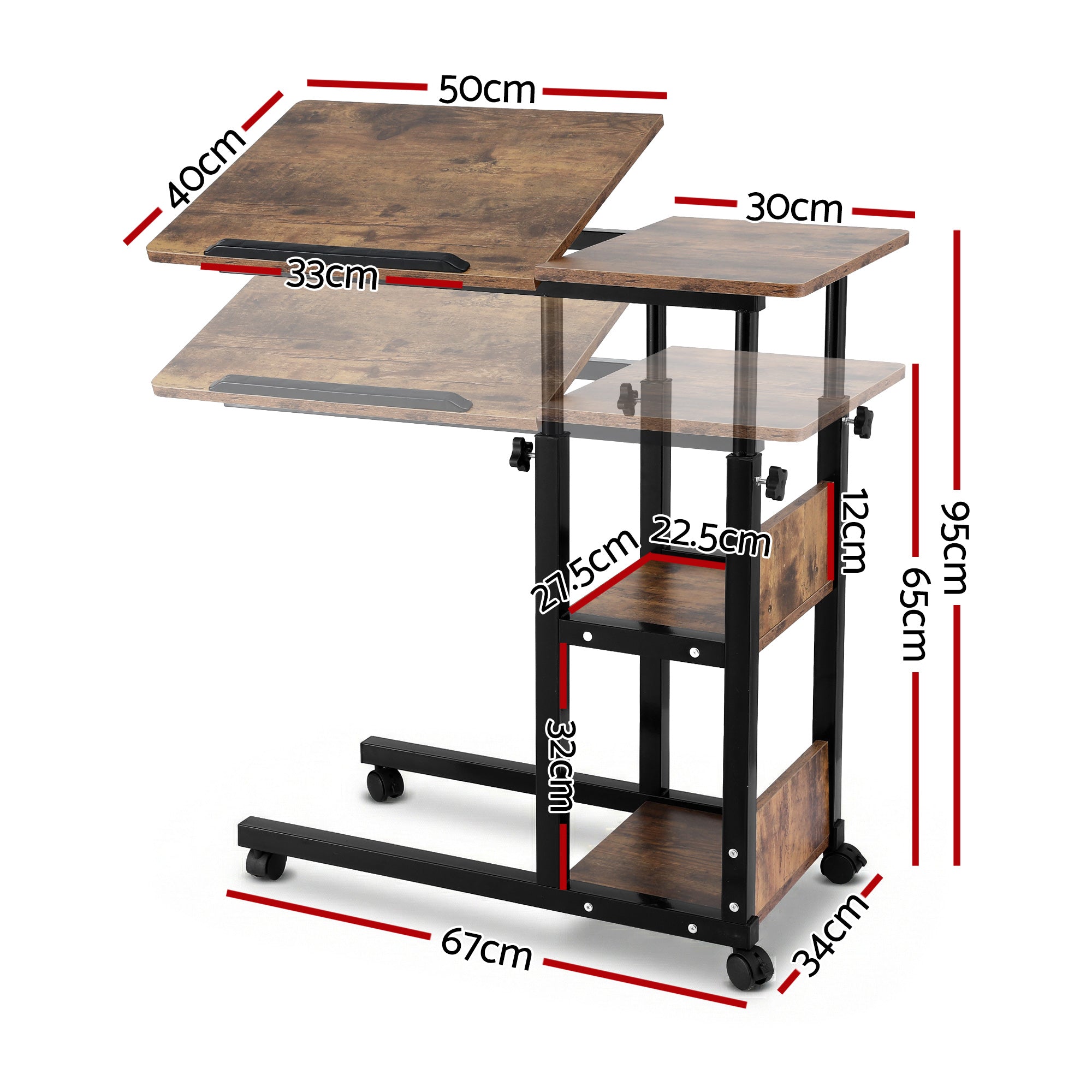Desktops & Accessories: Artiss 3 Tier Adjustable Laptop Desk Tiltable Mobile Side Table Wheels