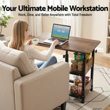 Desktops & Accessories: Artiss 3 Tier Adjustable Laptop Desk Tiltable Mobile Side Table Wheels