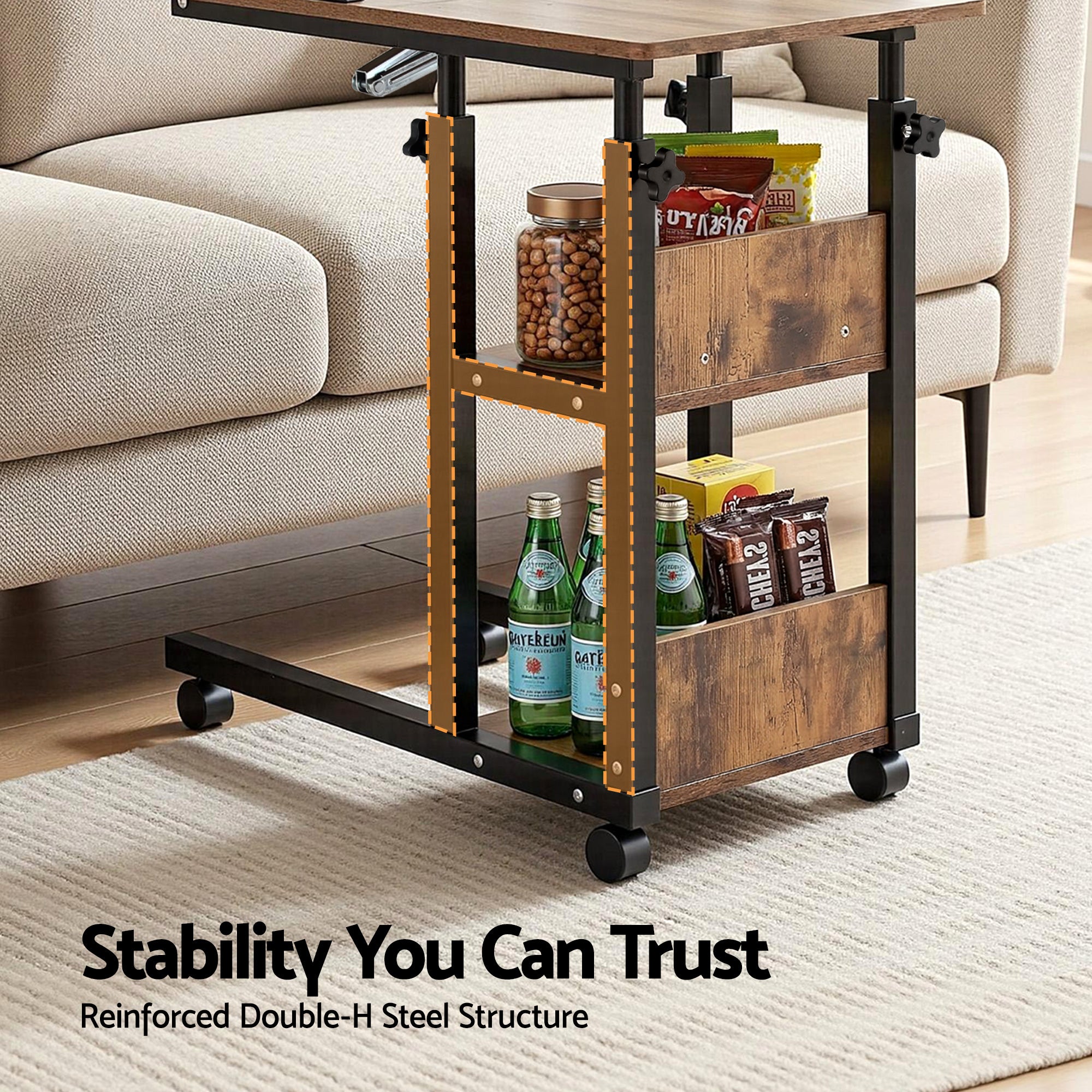 Desktops & Accessories: Artiss 3 Tier Adjustable Laptop Desk Tiltable Mobile Side Table Wheels