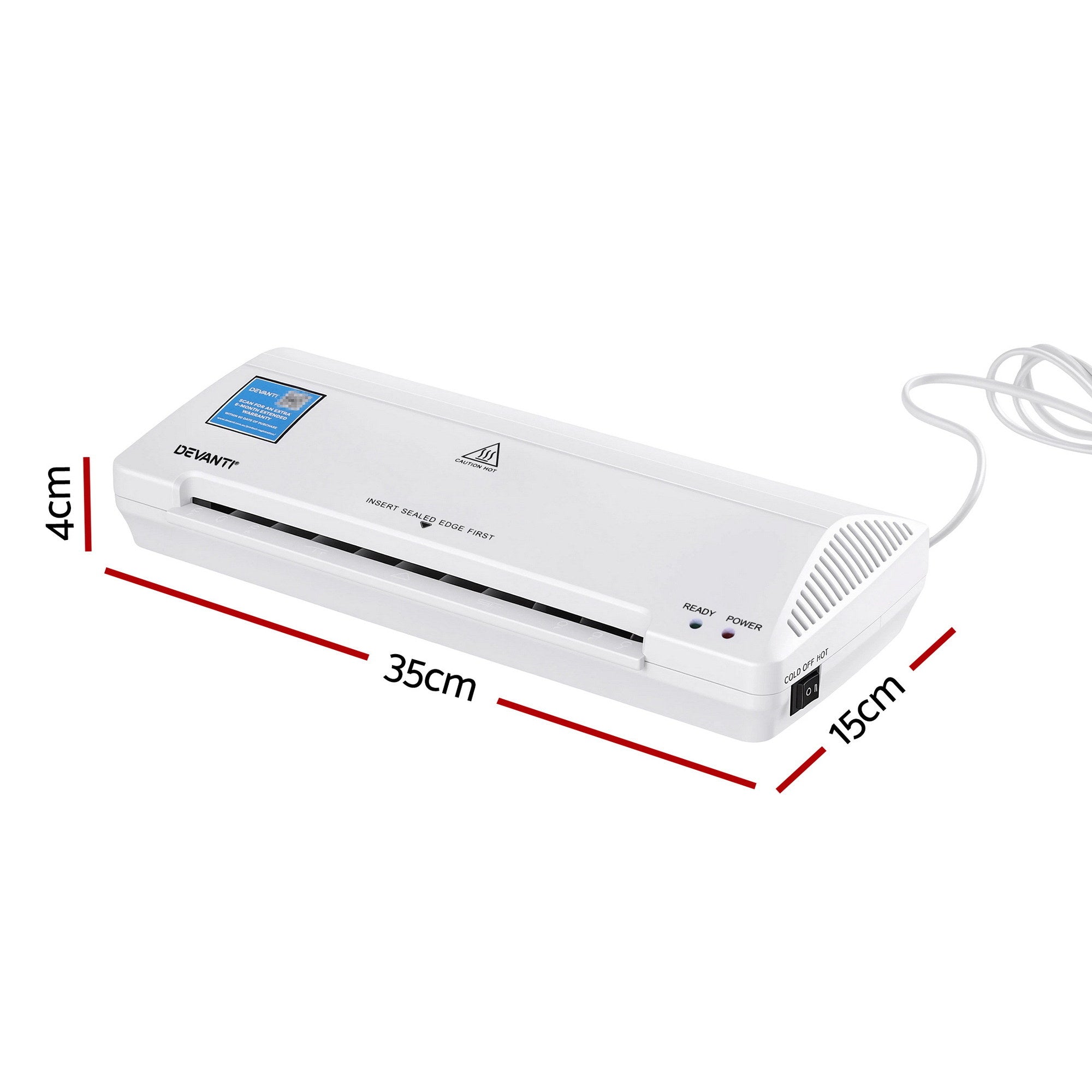 Laminators: Devanti A4 Laminator Machine, Hot & Cold Thermal Fast Lamination Anti-Jam Laminator for Office School Home Document Photo Card Handmade A4 A5 A6, White