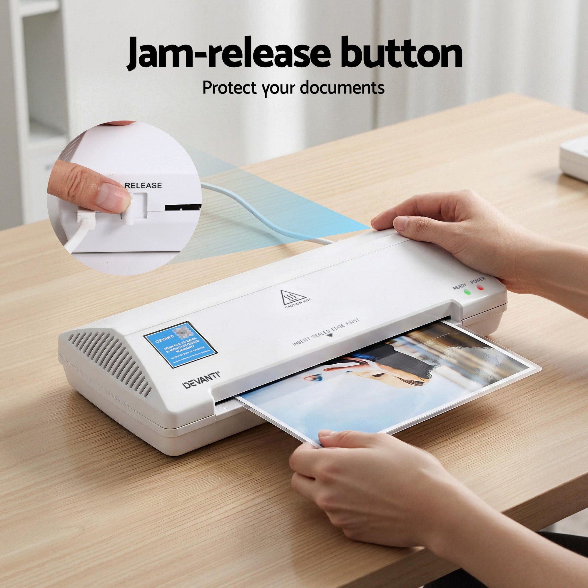 Laminators: Devanti A4 Laminator Machine, Hot & Cold Thermal Fast Lamination Anti-Jam Laminator for Office School Home Document Photo Card Handmade A4 A5 A6, White