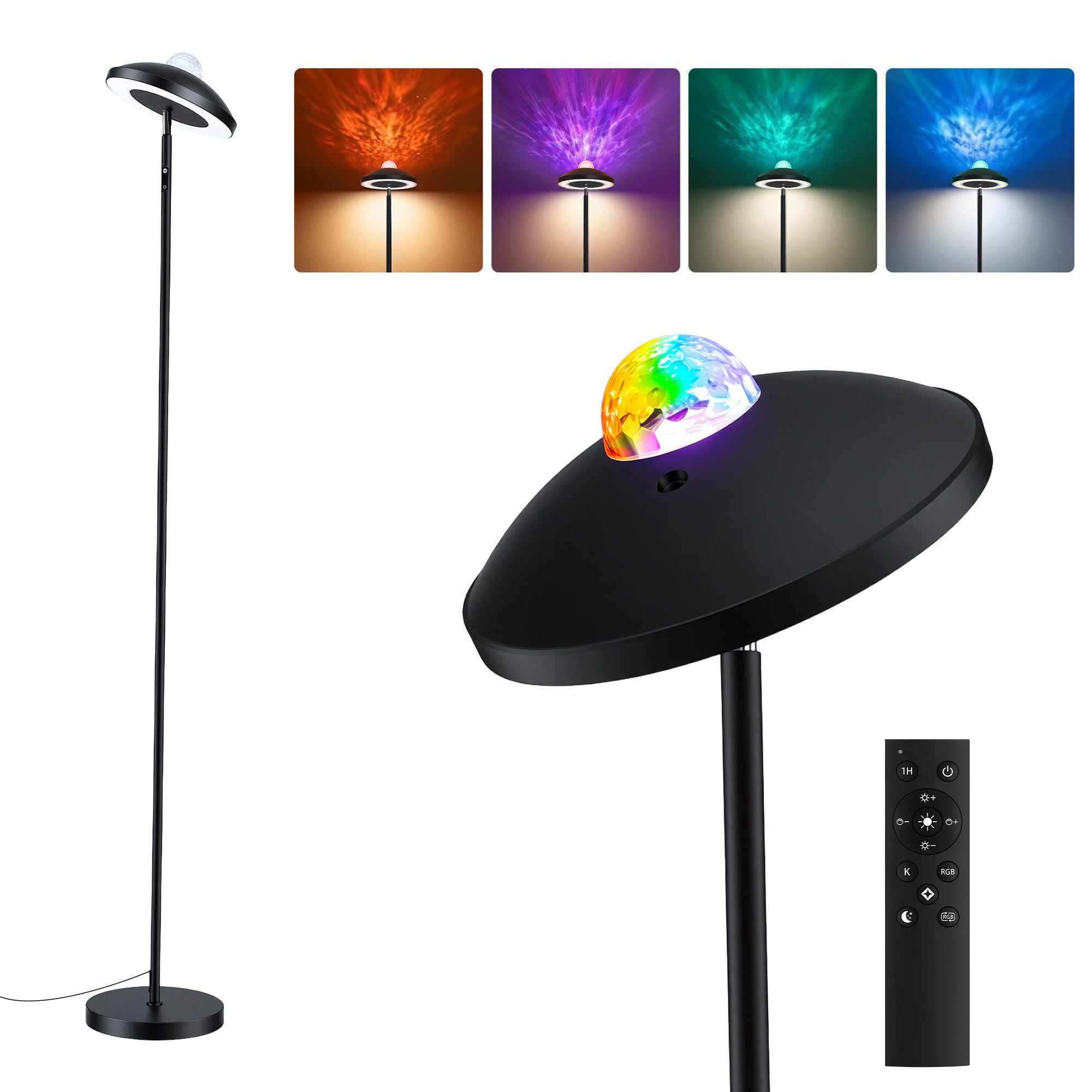 Artiss 2-in-1 LED Floor Lamp with Galaxy Projector &Remote, 178cm Tall Torchiere Standing Light with Dynamic RGB Aurora Stepless 4 Colour Temperatures, 1H Timer for Living Room, Bedroom Kids Room
