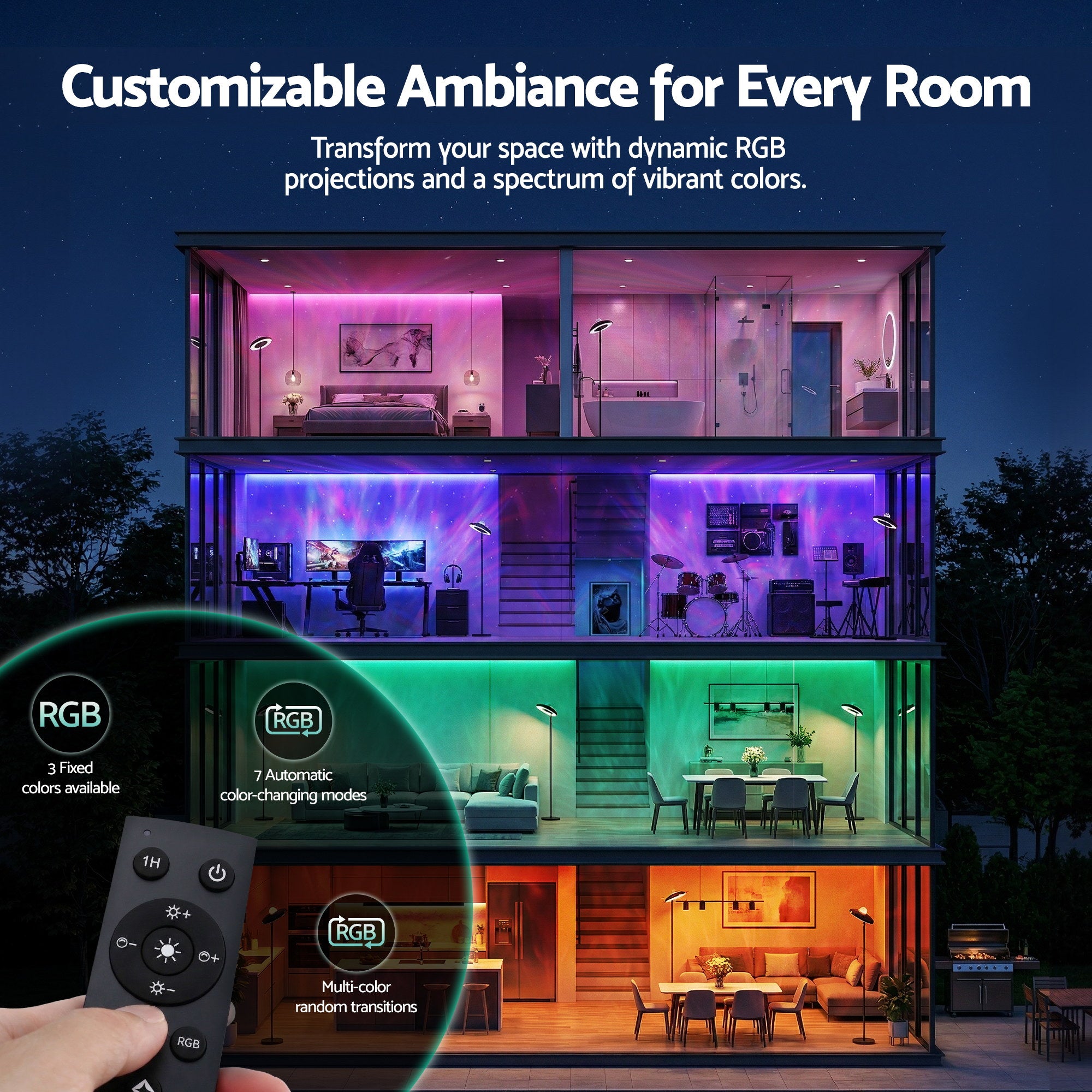 Artiss 2-in-1 LED Floor Lamp with Galaxy Projector &Remote, 178cm Tall Torchiere Standing Light with Dynamic RGB Aurora Stepless 4 Colour Temperatures, 1H Timer for Living Room, Bedroom Kids Room