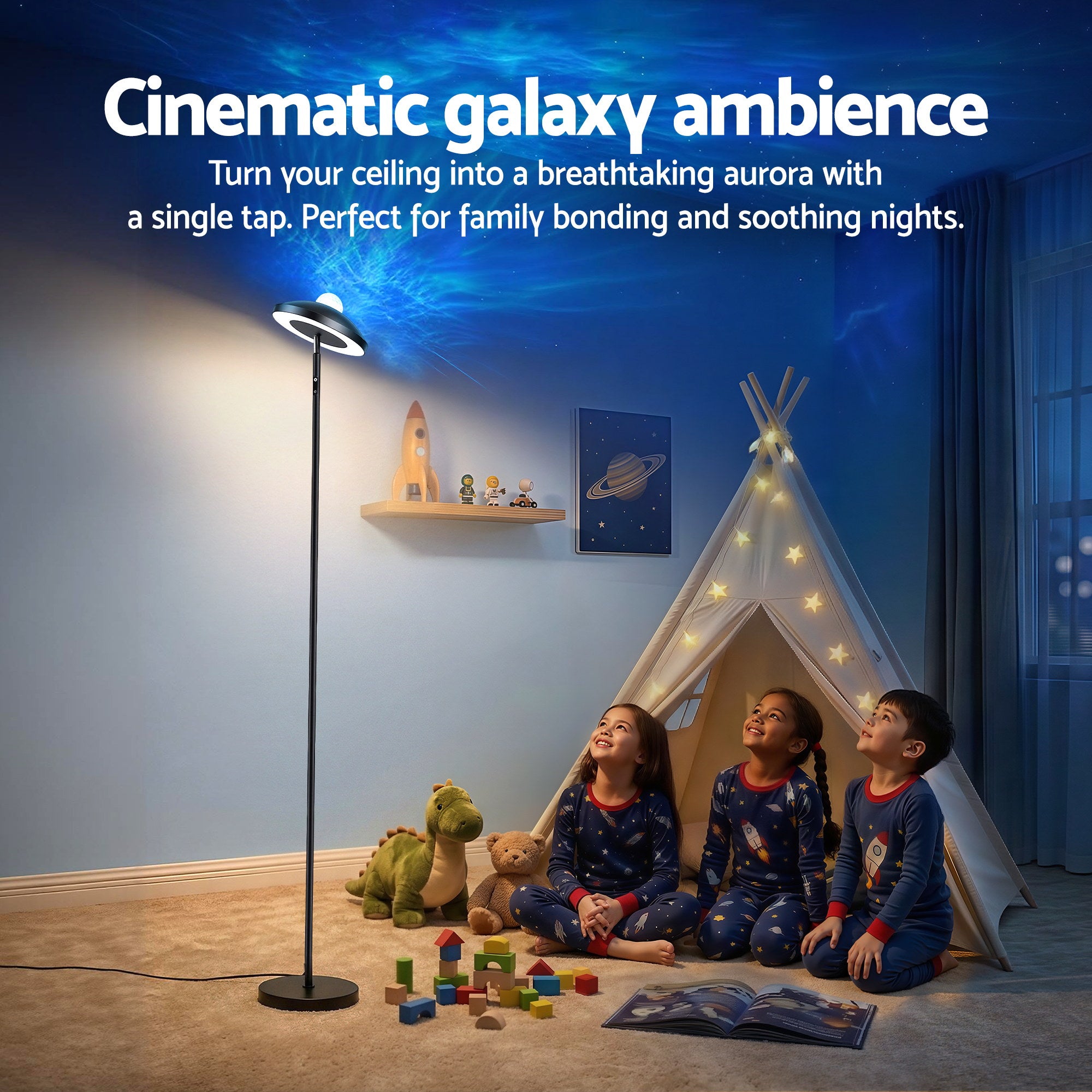 Artiss 2-in-1 LED Floor Lamp with Galaxy Projector &Remote, 178cm Tall Torchiere Standing Light with Dynamic RGB Aurora Stepless 4 Colour Temperatures, 1H Timer for Living Room, Bedroom Kids Room