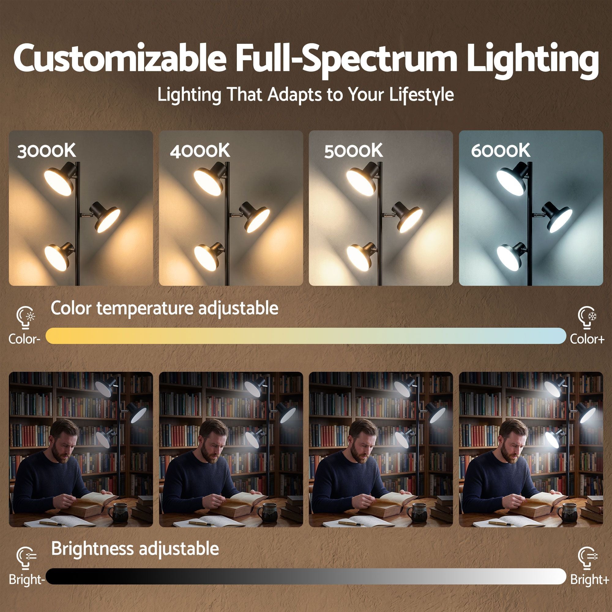 Artiss LED Tree Floor Lamp, 36W Modern Dimmable Standing Lamp with Remote & Touch Control, 4 Color Temperatures, 3 Rotatable LED Light Floor Lamps for Living Room, Bedroom, Office