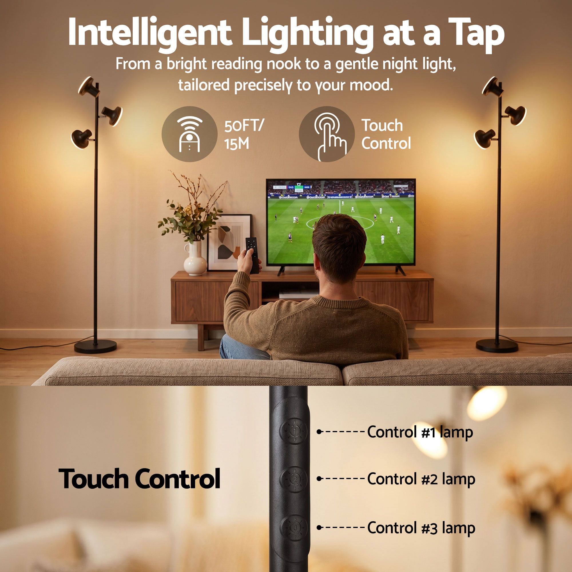 Artiss LED Tree Floor Lamp, 36W Modern Dimmable Standing Lamp with Remote & Touch Control, 4 Color Temperatures, 3 Rotatable LED Light Floor Lamps for Living Room, Bedroom, Office
