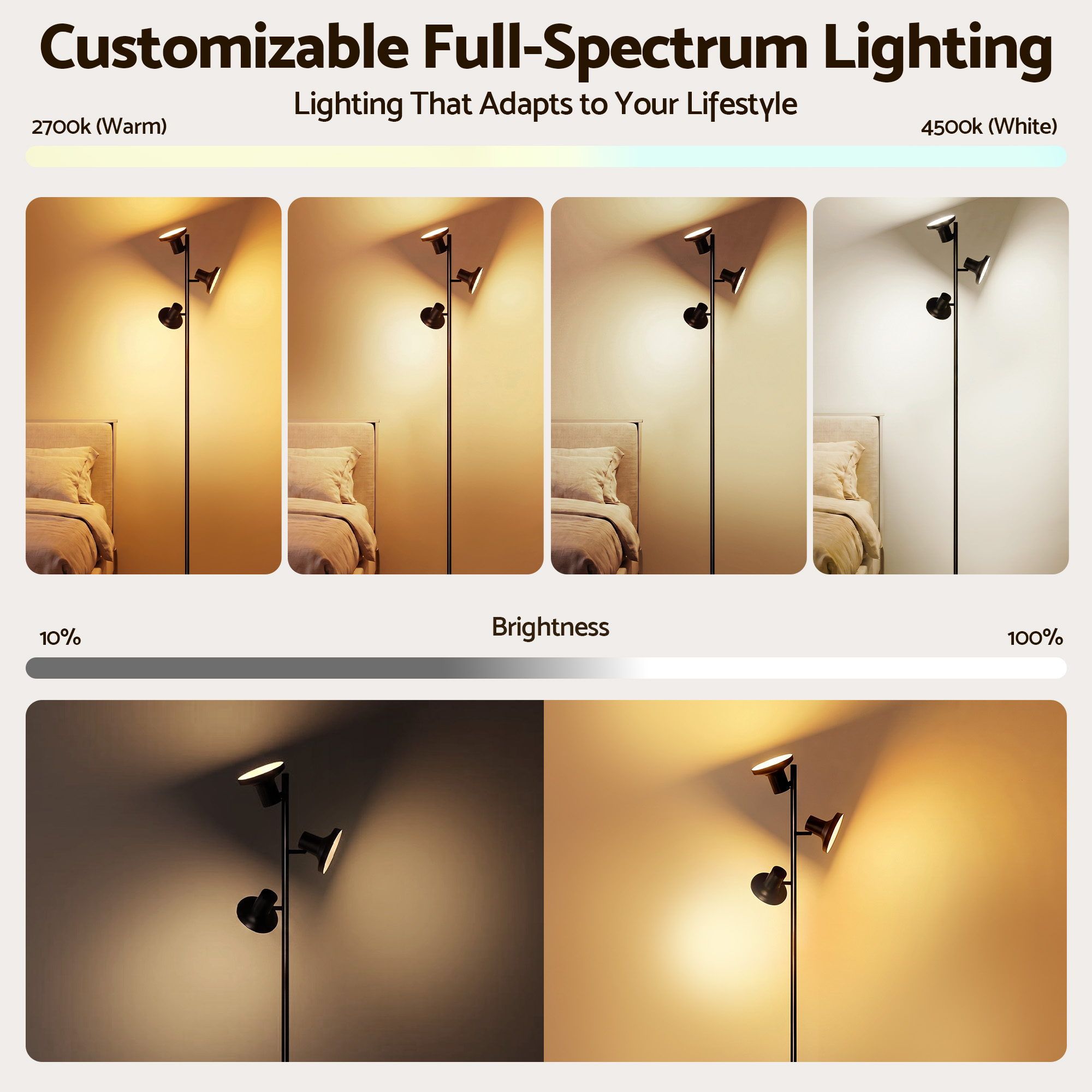 Artiss RGB Floor Lamp LED with 3 Swivel Lights Color Changing Lamp with Remote Stepless Dimmable