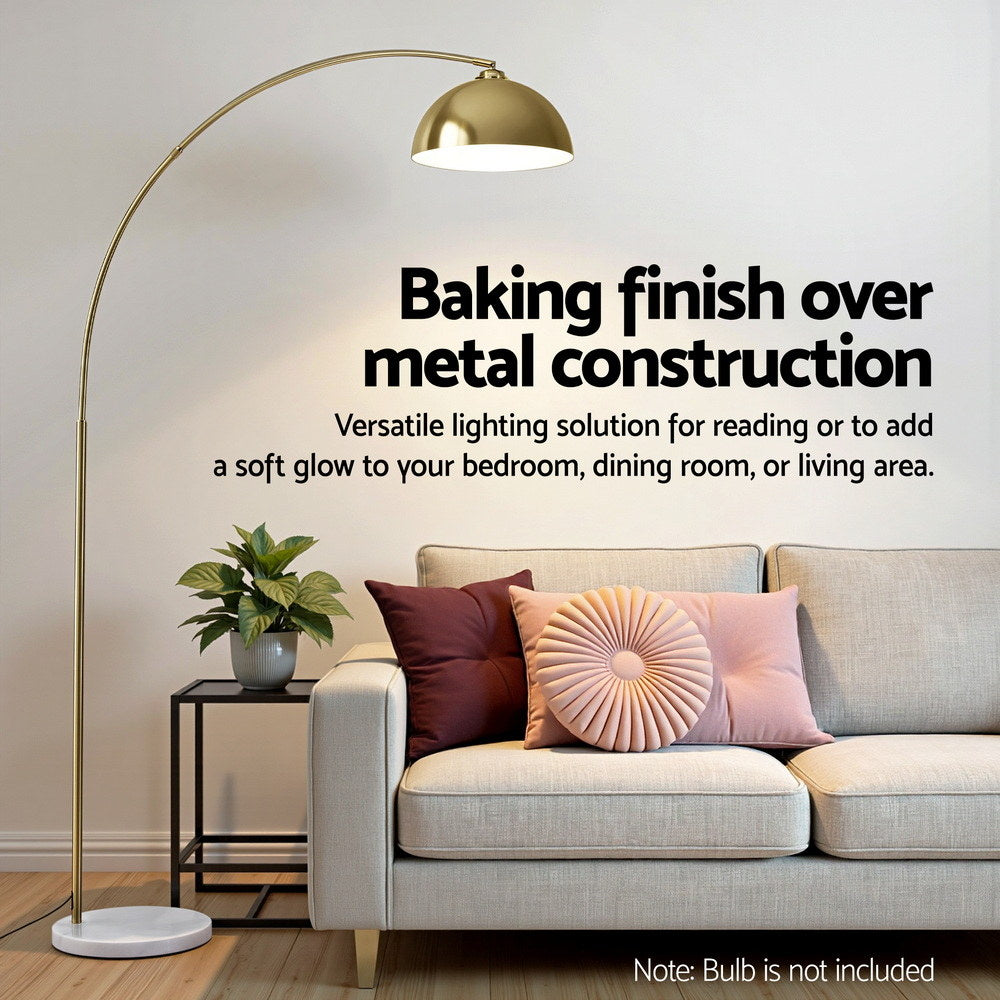 Floor Lamps: Artiss Modern Arched Floor Lamp Gold Brass Standing Heavy-Duty Marble Base for Living Room Bedroom