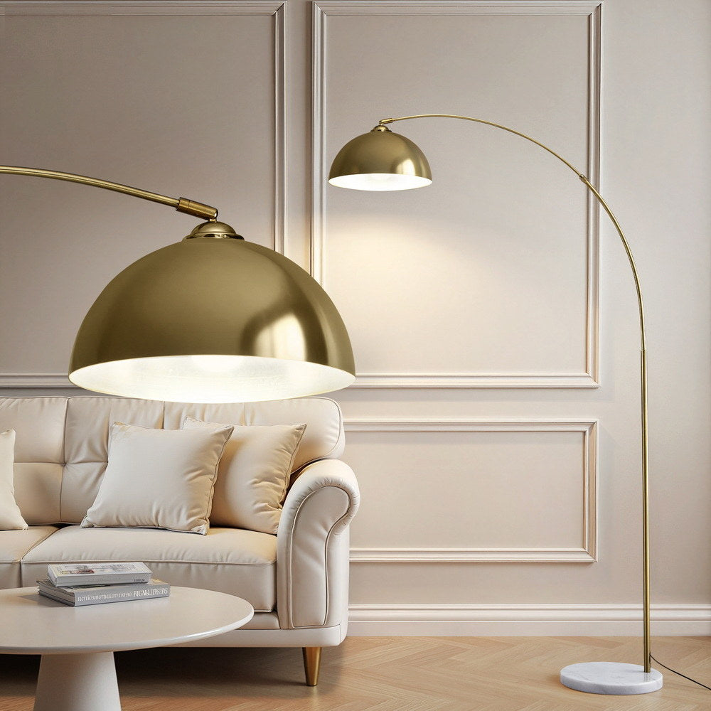 Floor Lamps: Artiss Modern Arched Floor Lamp Gold Brass Standing Heavy-Duty Marble Base for Living Room Bedroom