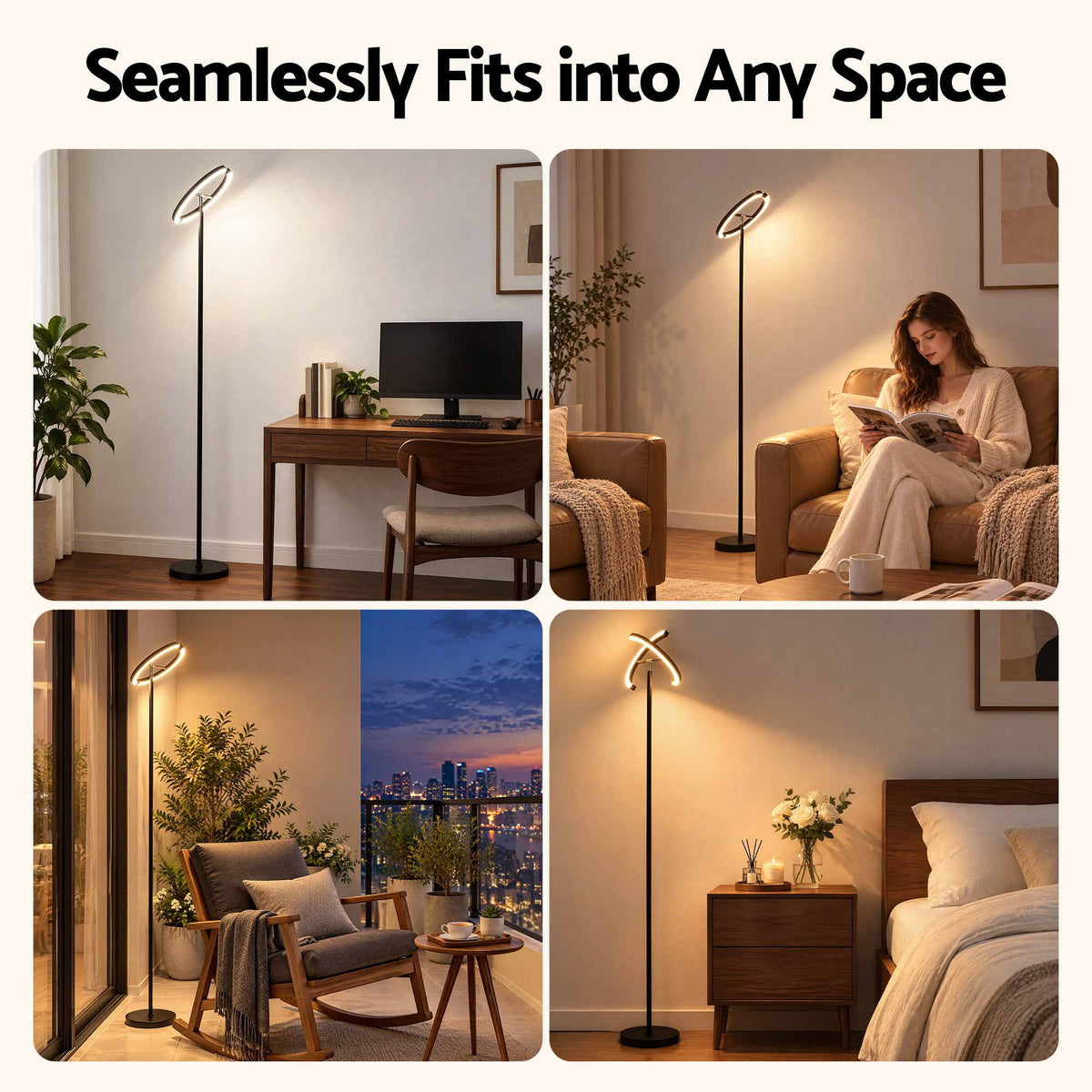 Artiss LED Floor Lamp with Dual Rotating Heads, Dimmable Light and Remote Control Black 20W
