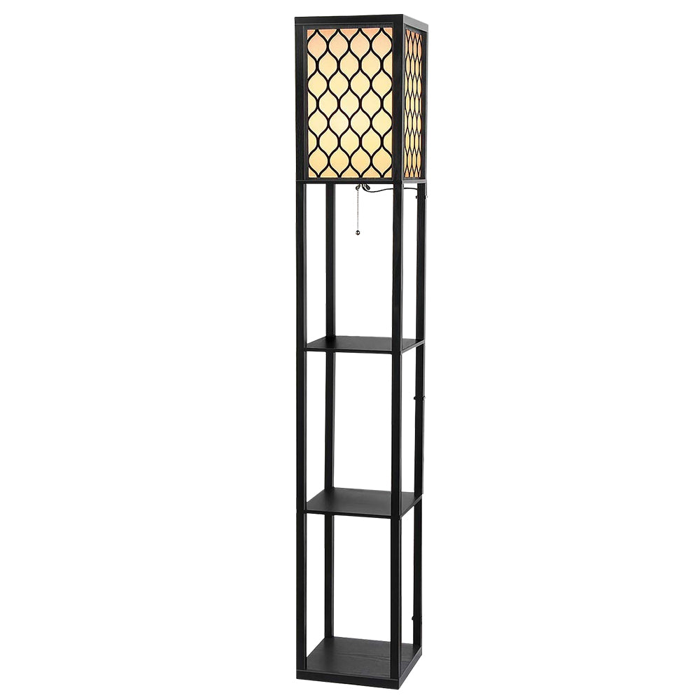 Floor Lamps: Artiss Floor Lamp 3 Tier Shelf Storage LED Light Stand Home Room Pattern Black