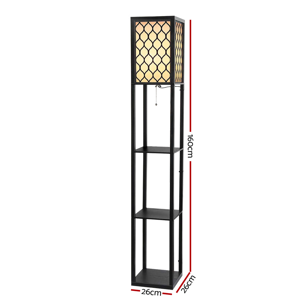 Floor Lamps: Artiss Floor Lamp 3 Tier Shelf Storage LED Light Stand Home Room Pattern Black