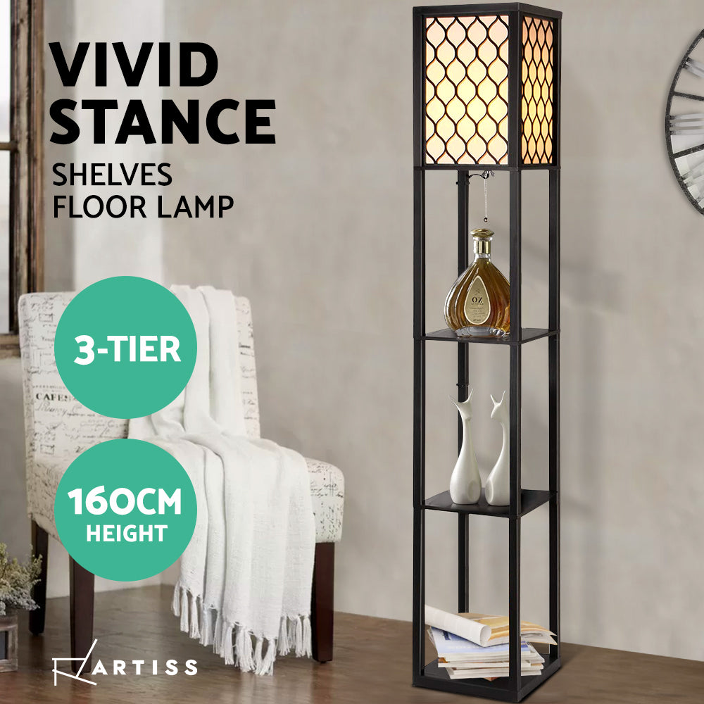 Floor Lamps: Artiss Floor Lamp 3 Tier Shelf Storage LED Light Stand Home Room Pattern Black
