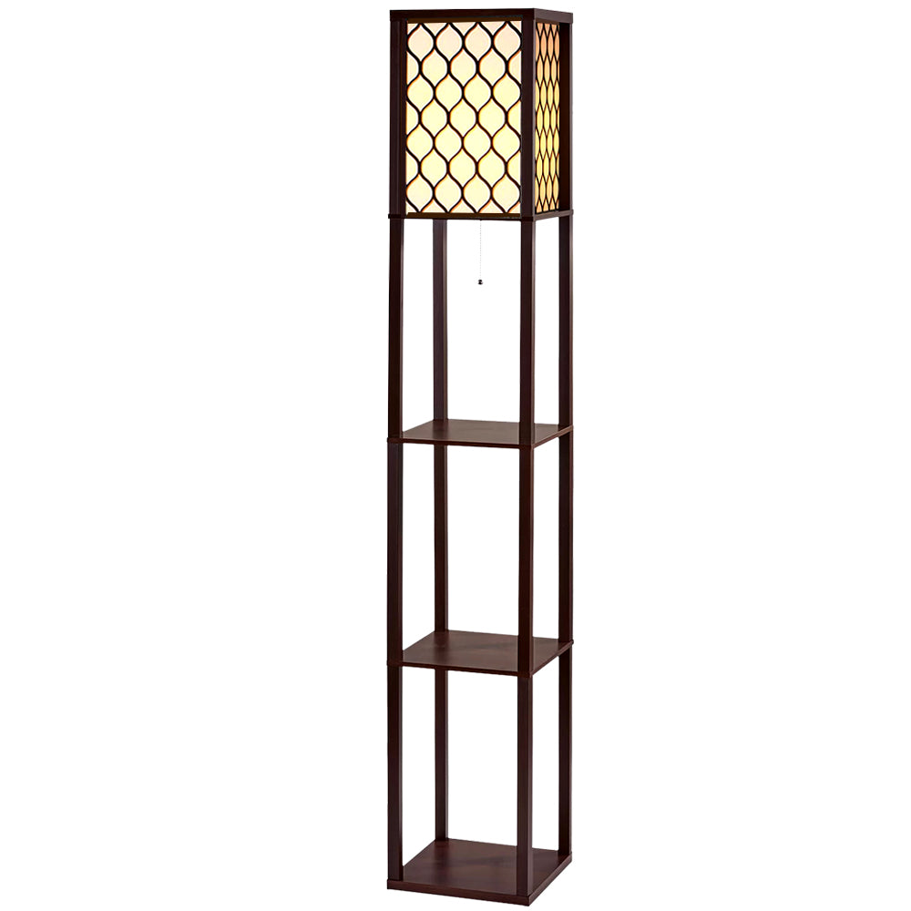 Floor Lamps: Artiss Floor Lamp 3 Tier Shelf Storage LED Light Stand Home Room Pattern Brown