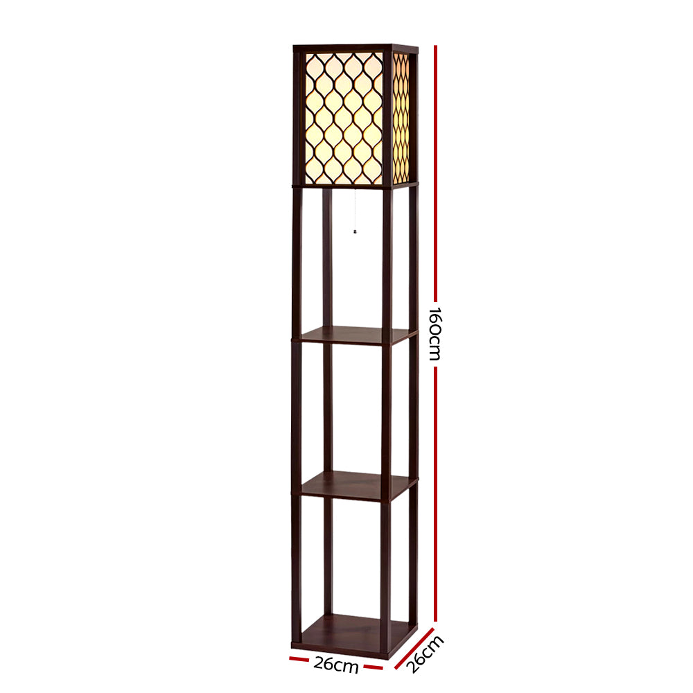 Floor Lamps: Artiss Floor Lamp 3 Tier Shelf Storage LED Light Stand Home Room Pattern Brown