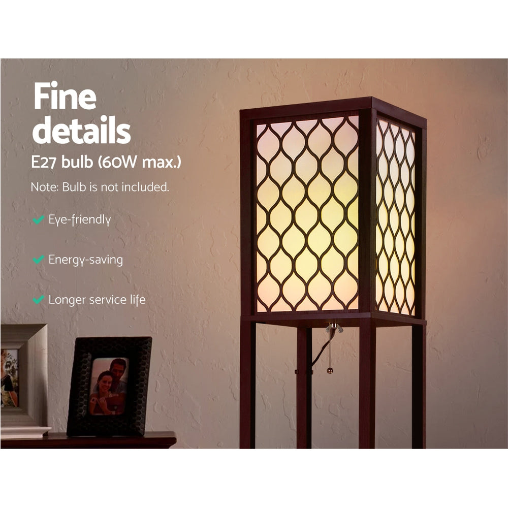 Floor Lamps: Artiss Floor Lamp 3 Tier Shelf Storage LED Light Stand Home Room Pattern Brown