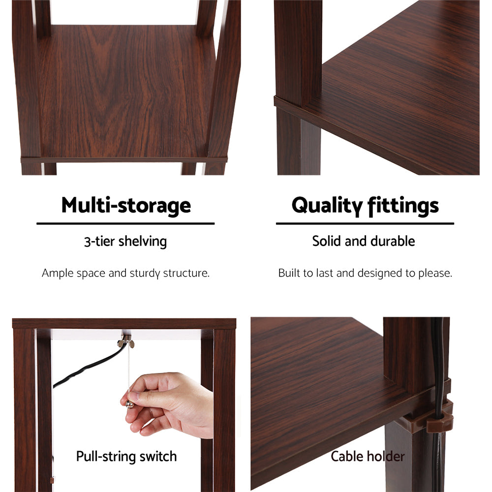 Floor Lamps: Artiss Floor Lamp 3 Tier Shelf Storage LED Light Stand Home Room Pattern Brown