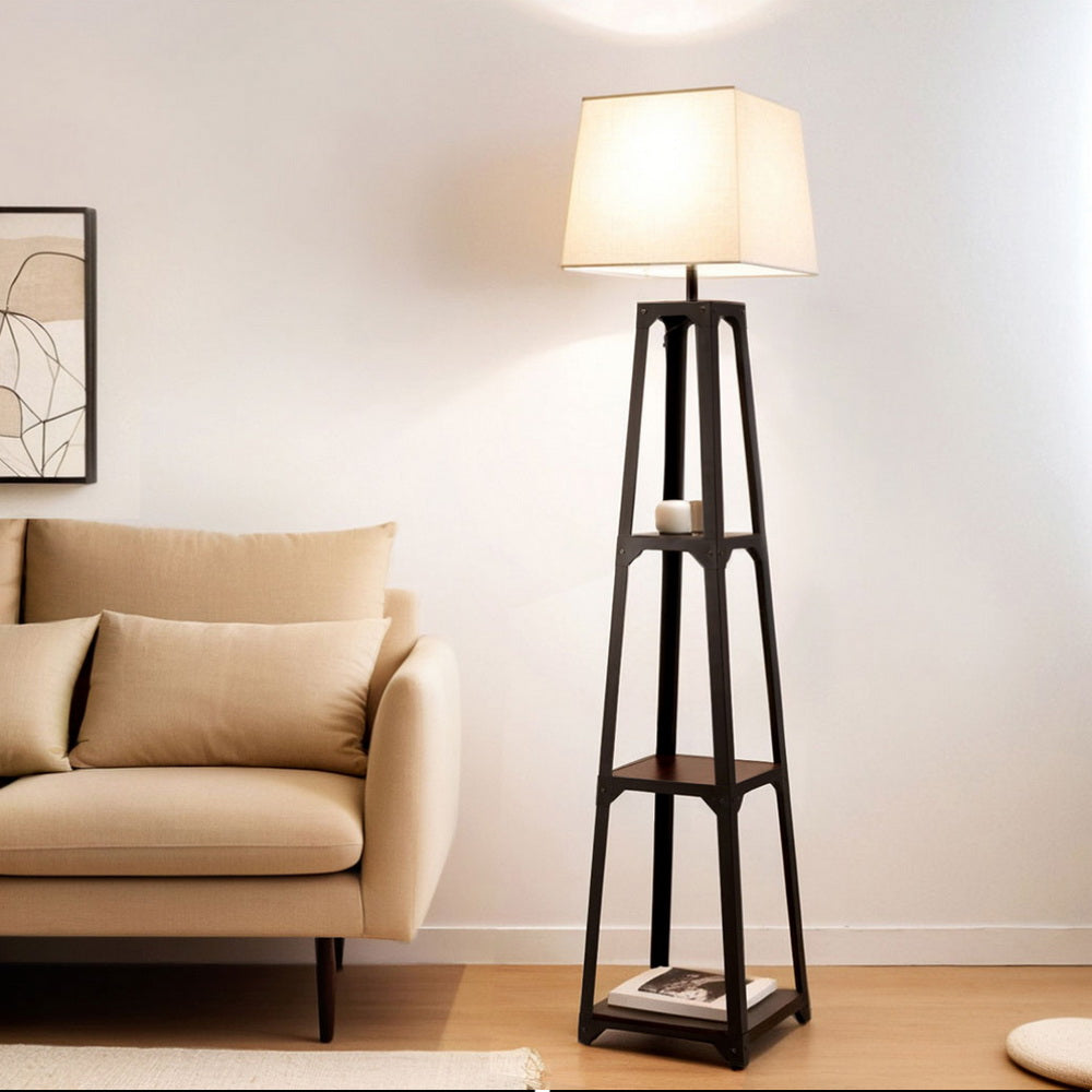Floor Lamps: Artiss Floor Lamp 3 Tier Shelf Storage LED Light Stand Home Room Vintage White