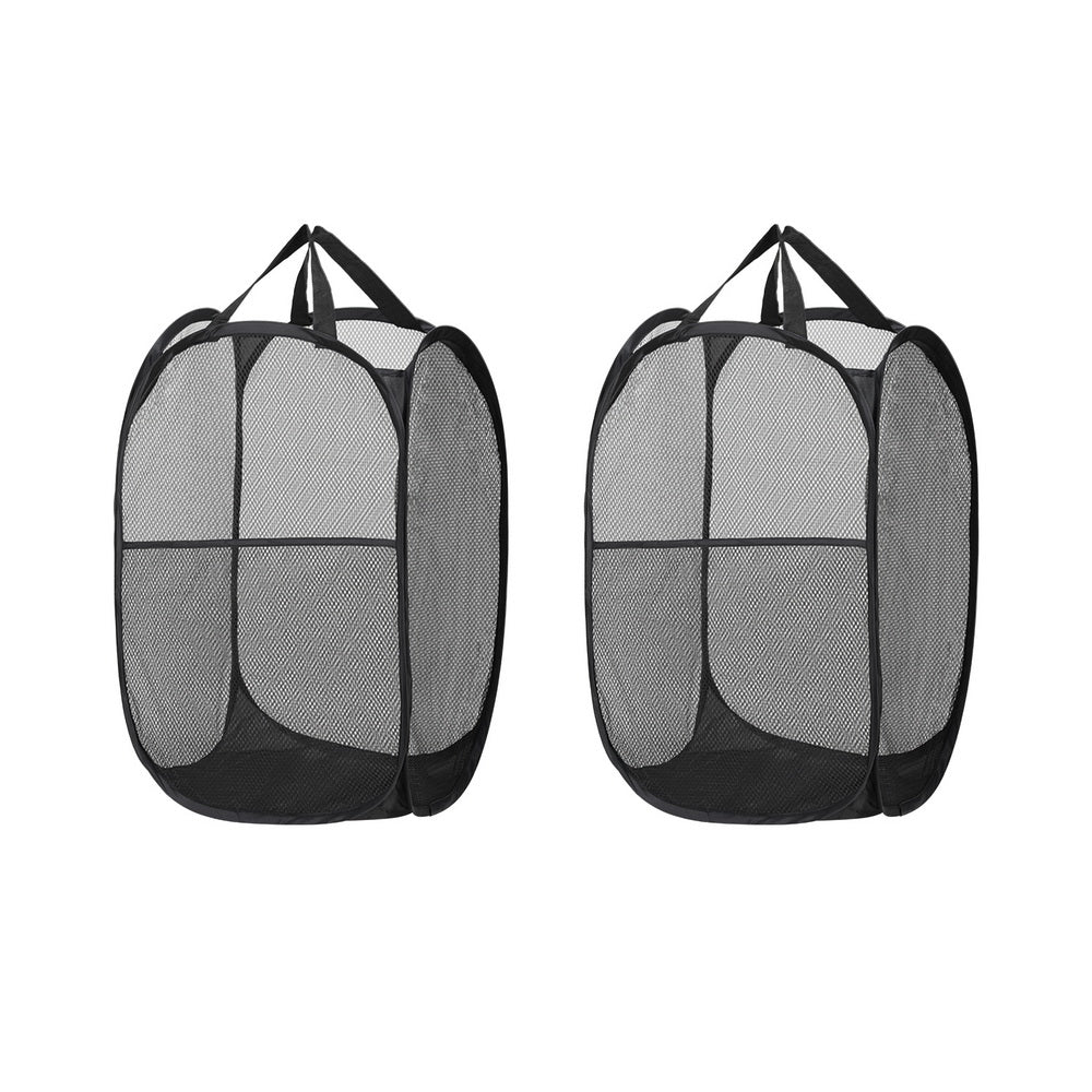 Ottomans & Footstools: Artiss 2X Laundry Basket Hamper Foldable Black