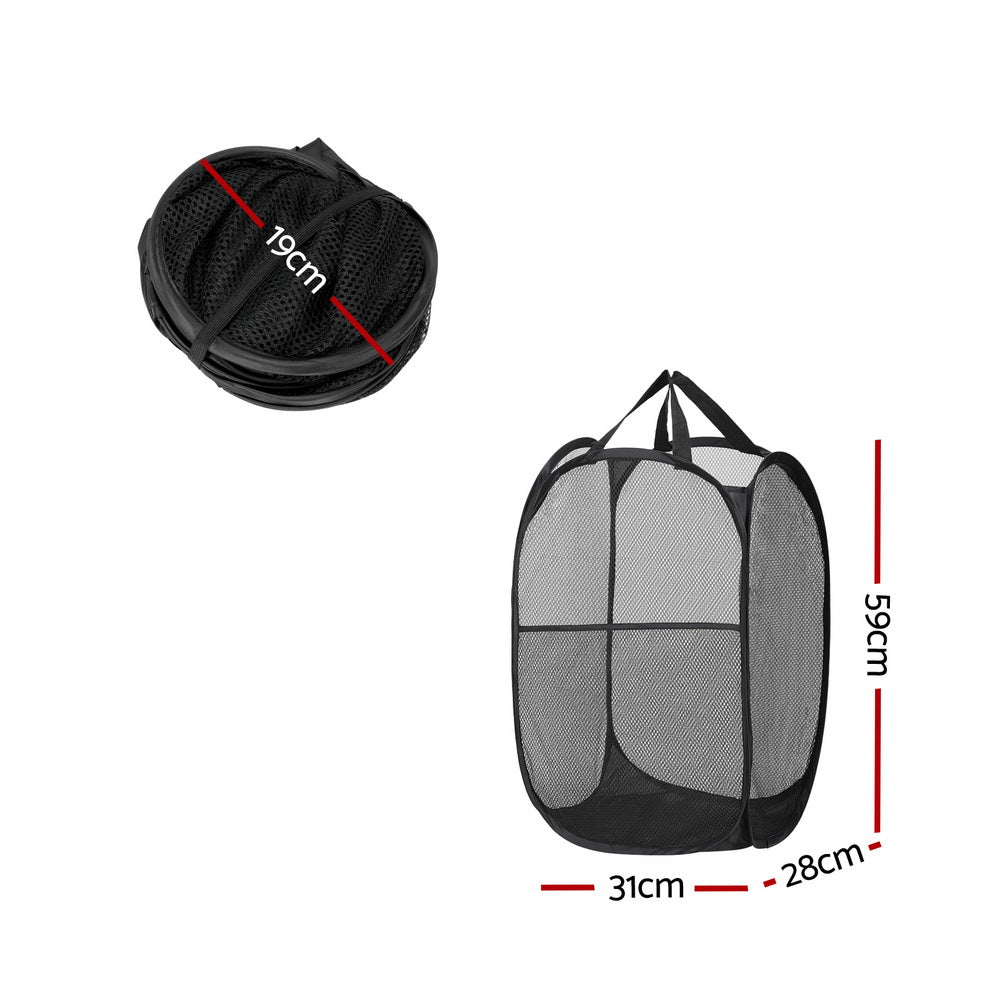 Ottomans & Footstools: Artiss 2X Laundry Basket Hamper Foldable Black