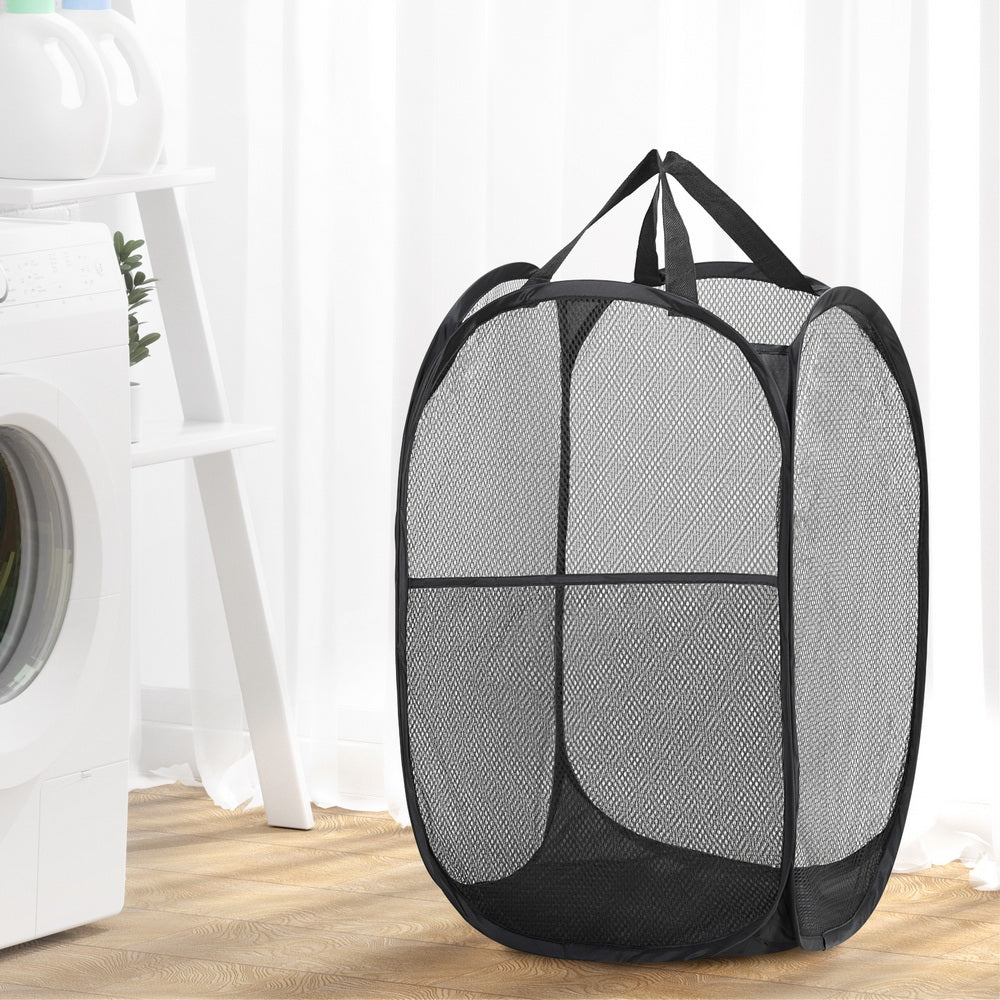 Ottomans & Footstools: Artiss 2X Laundry Basket Hamper Foldable Black