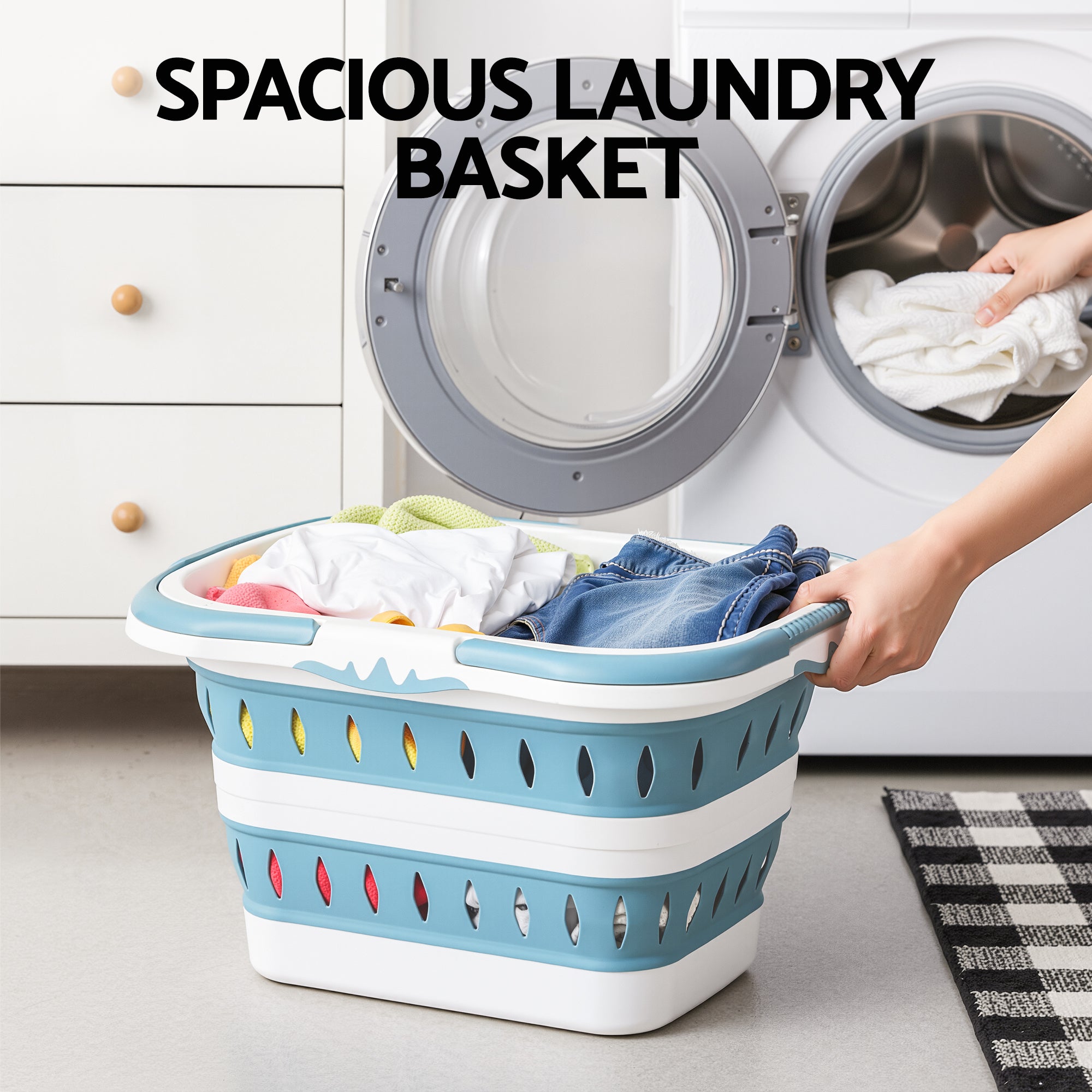 Laundry Baskets: Artiss Laundry Basket Hamper Large Foldable Washing Clothes Storage Organiser Blue