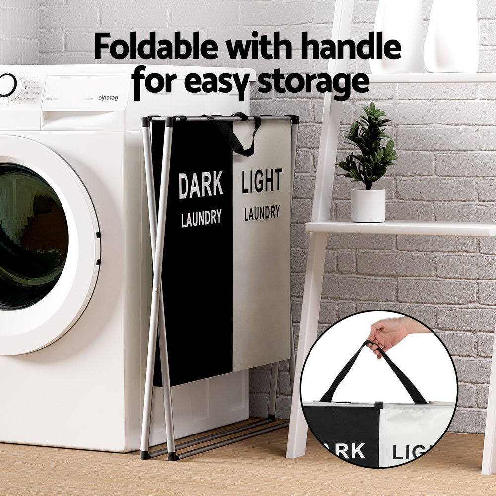Clothing & Wardrobe Storage: Artiss Laundry Basket Hamper Large Foldable Washing Clothes Storage 2 Sections