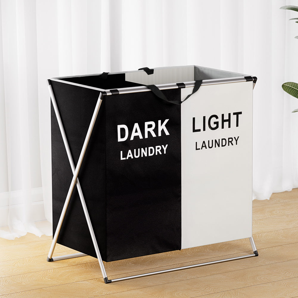 Clothing & Wardrobe Storage: Artiss Laundry Basket Hamper Large Foldable Washing Clothes Storage 2 Sections