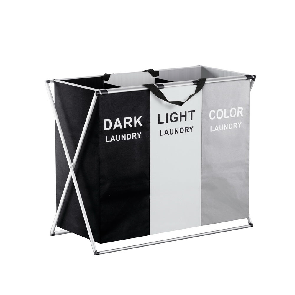 Clothing & Wardrobe Storage: Artiss Laundry Basket Hamper Large Foldable Washing Clothes Storage 3 Sections