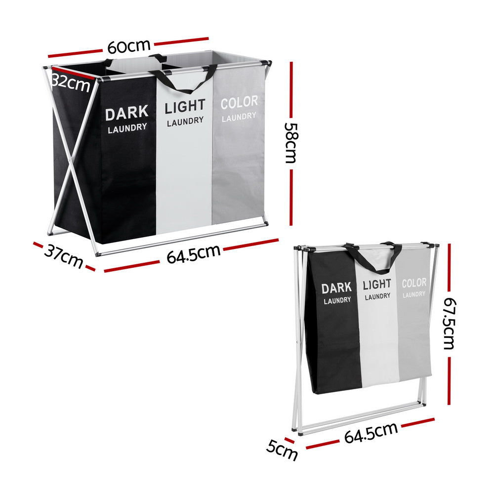 Clothing & Wardrobe Storage: Artiss Laundry Basket Hamper Large Foldable Washing Clothes Storage 3 Sections