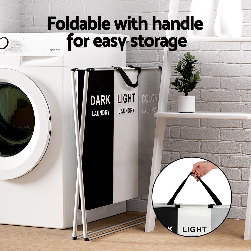 Clothing & Wardrobe Storage: Artiss Laundry Basket Hamper Large Foldable Washing Clothes Storage 3 Sections