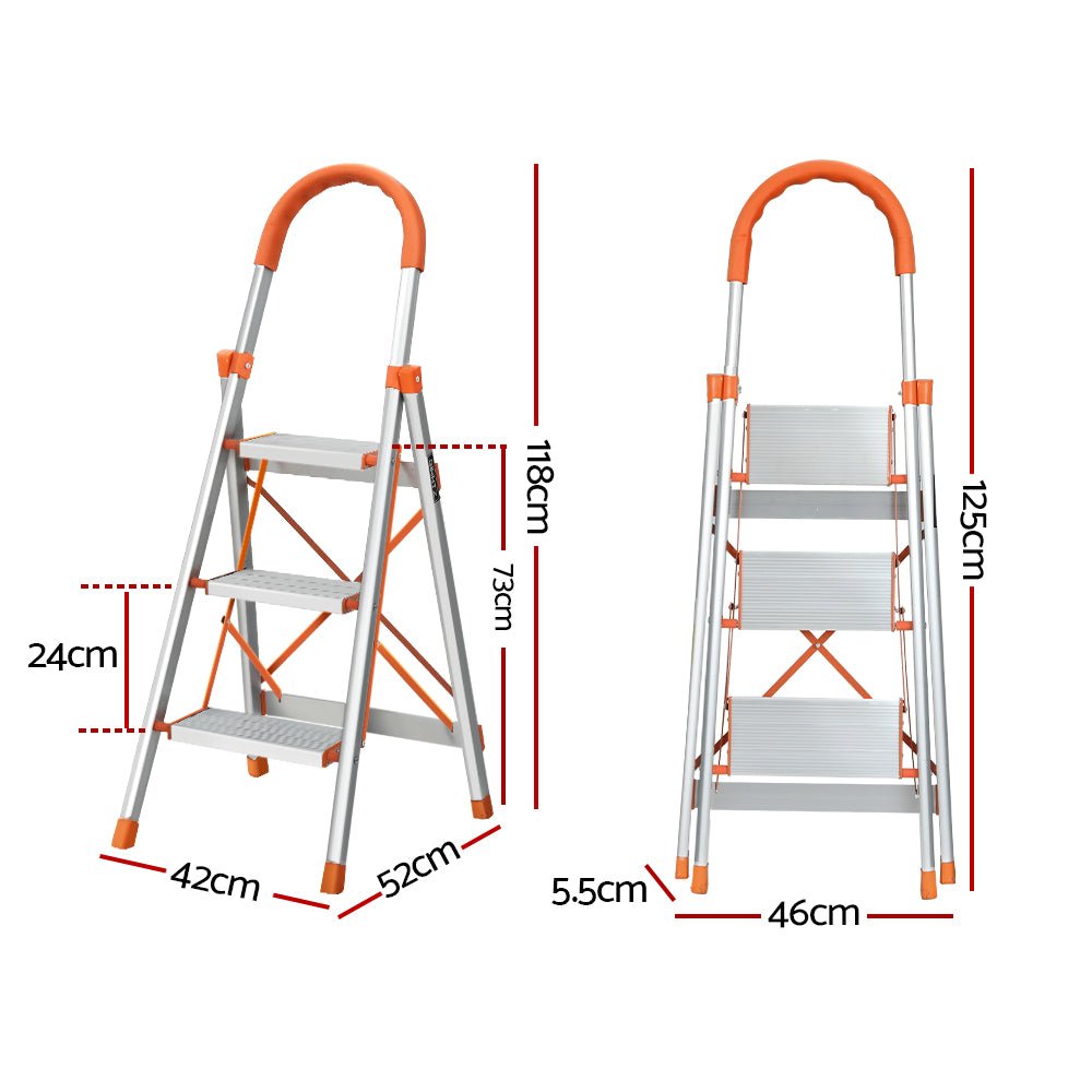 Ladders & Scaffolding: Giantz 3 Step Ladder Multi-Purpose Folding Aluminium Light Weight Non Slip Platform