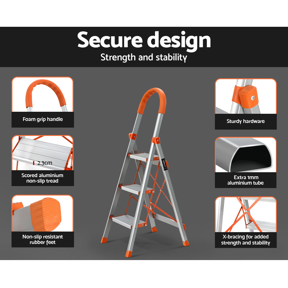 Ladders & Scaffolding: Giantz 3 Step Ladder Multi-Purpose Folding Aluminium Light Weight Non Slip Platform