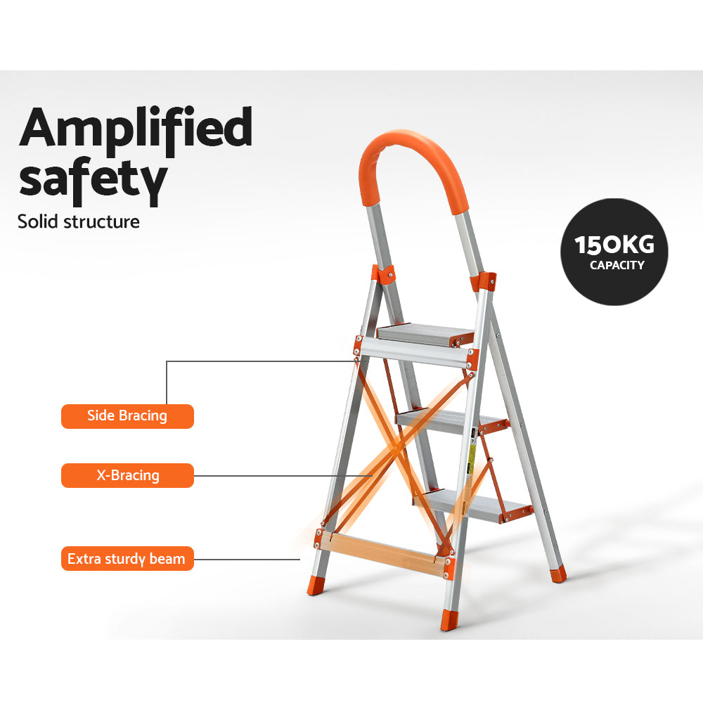 Ladders & Scaffolding: Giantz 3 Step Ladder Multi-Purpose Folding Aluminium Light Weight Non Slip Platform