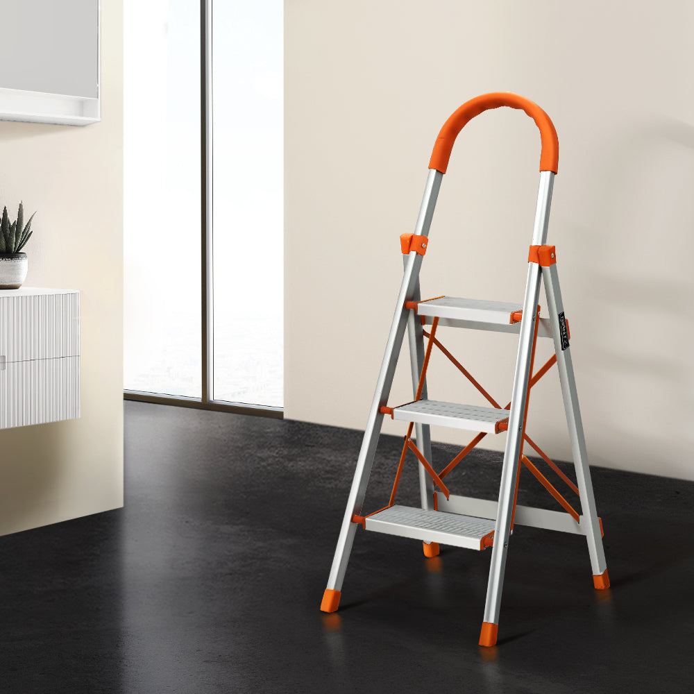 Ladders & Scaffolding: Giantz 3 Step Ladder Multi-Purpose Folding Aluminium Light Weight Non Slip Platform