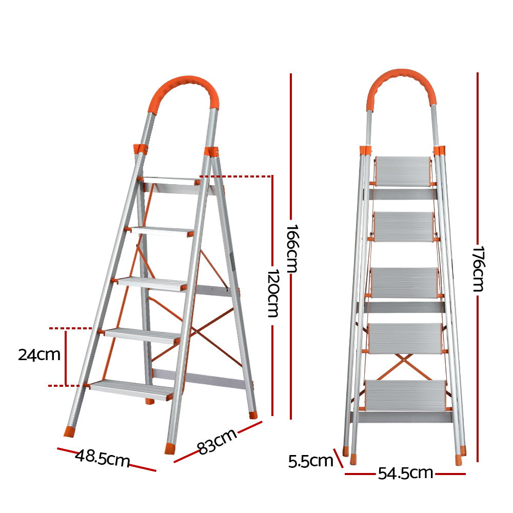 Ladders & Scaffolding: Giantz 5 Step Ladder Multi-Purpose Folding Aluminium Light Weight Non Slip Platform