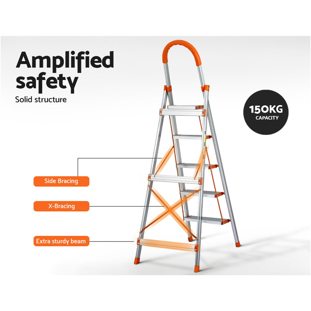 Ladders & Scaffolding: Giantz 5 Step Ladder Multi-Purpose Folding Aluminium Light Weight Non Slip Platform