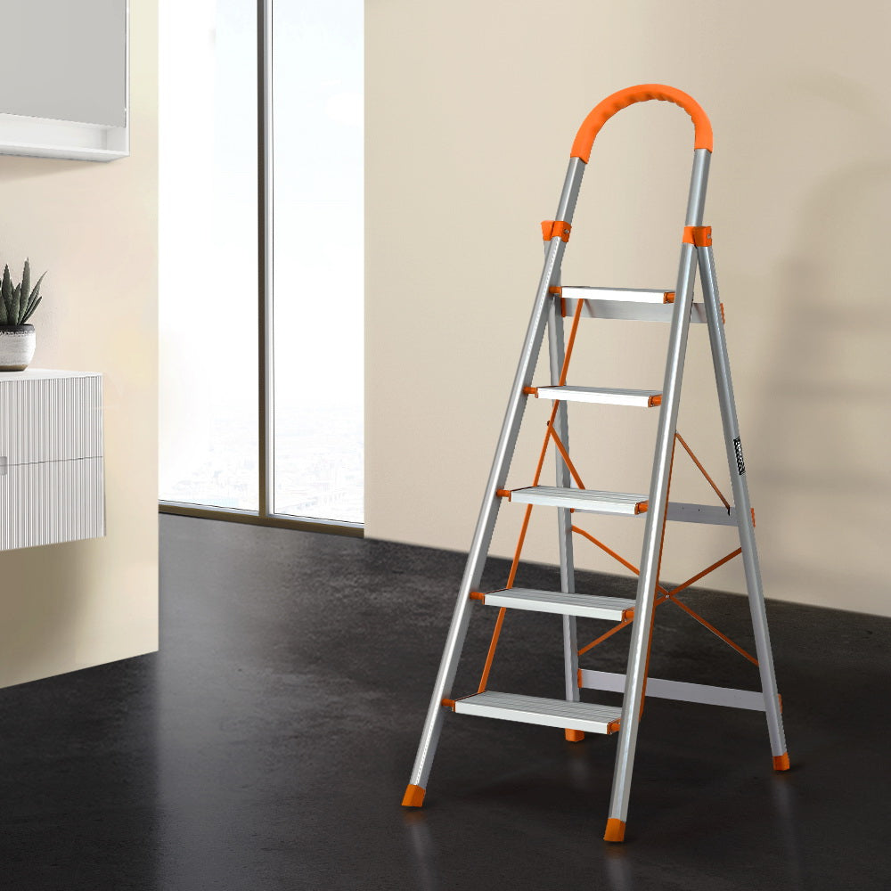 Ladders & Scaffolding: Giantz 5 Step Ladder Multi-Purpose Folding Aluminium Light Weight Non Slip Platform